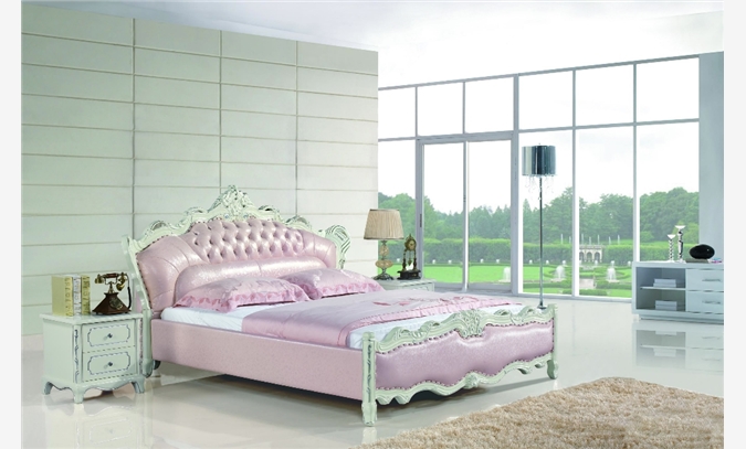 欧式粉色系列真皮软床