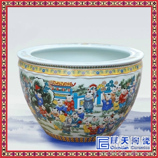 供应陶瓷鱼缸 手绘青花陶瓷大缸