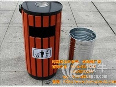 圆柱形钢木垃圾桶单桶 学校垃圾桶