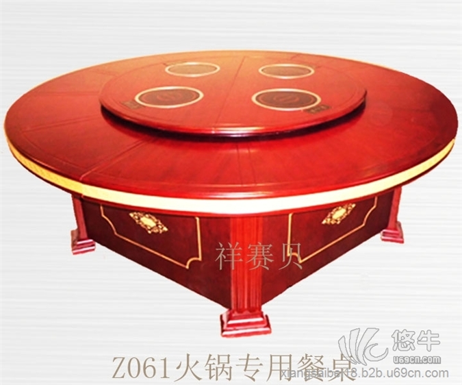 中国风木质电动火锅餐桌4头电磁炉