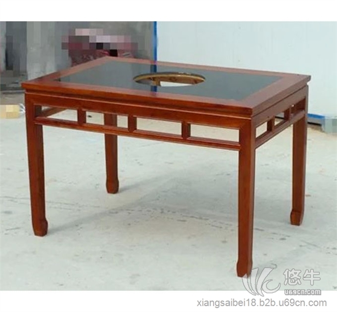 仿古橡木餐桌实木桌镶玻璃面火锅桌