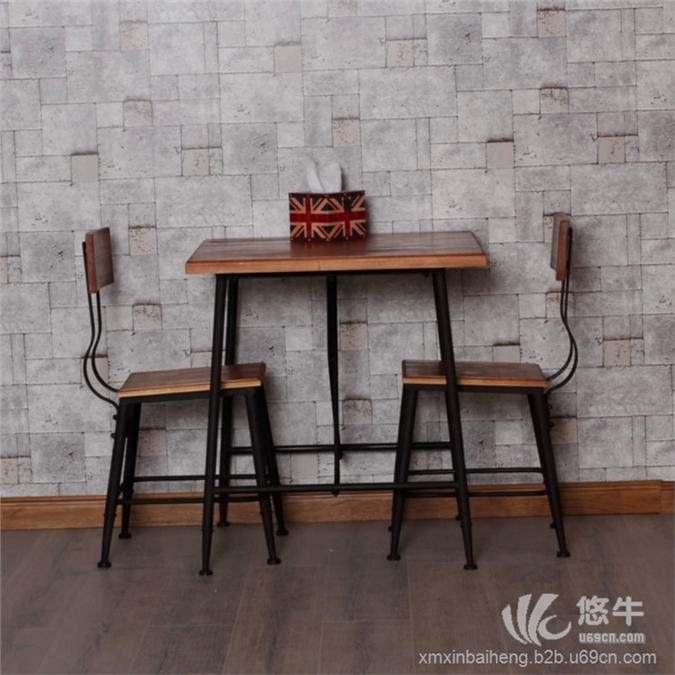 铁艺实木桌椅 成套酒吧餐厅桌椅
