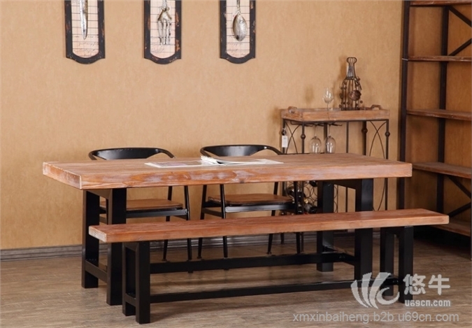 铁艺实木饭桌餐桌酒吧咖啡厅桌椅图1
