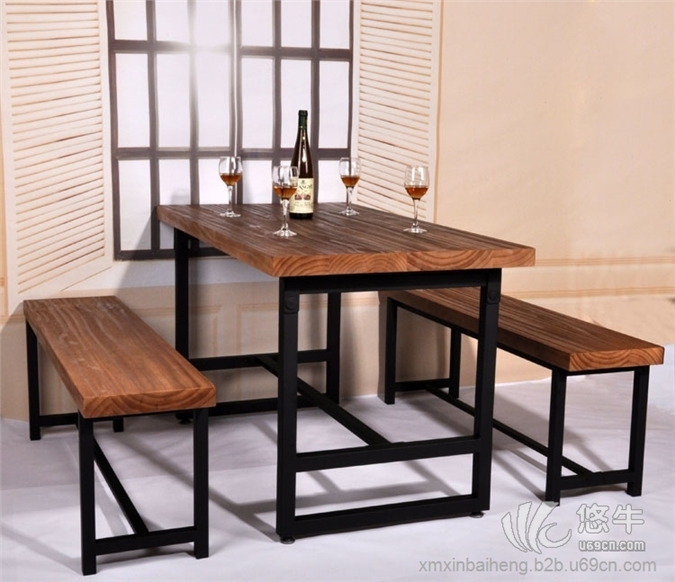 铁艺餐桌饭桌椅组合 美式乡村实木
