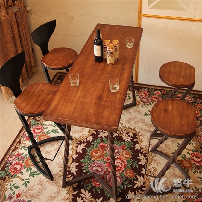 实木铁艺餐桌防锈酒吧办公桌图1